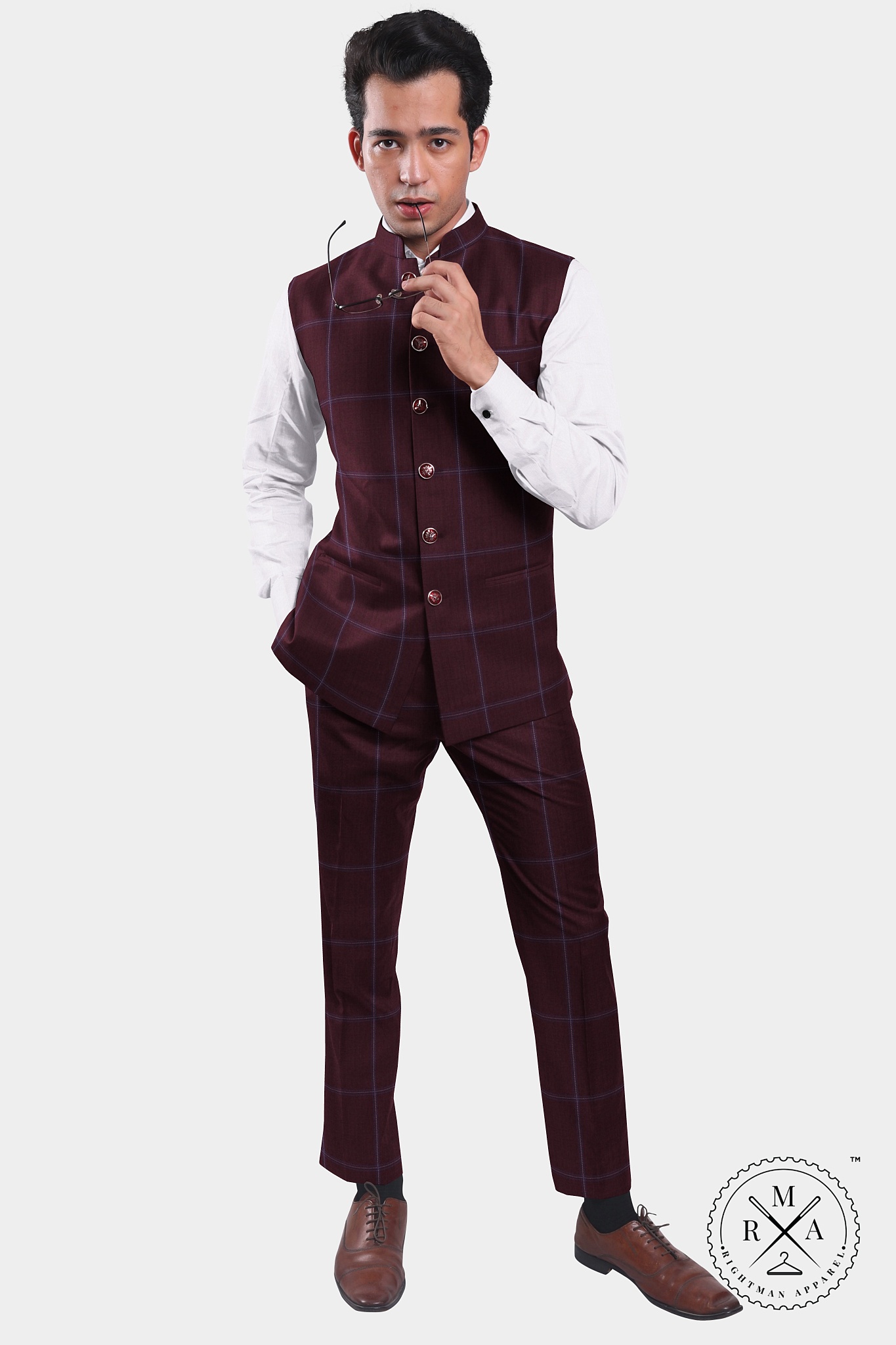 Royal Wine Half Jacket With Windowpane Pattern SU55